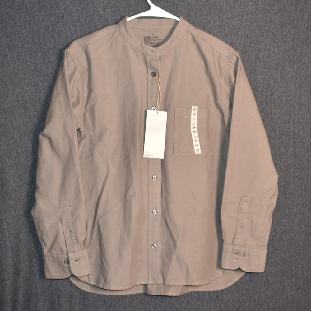 NEW MUJI Women's Medium Stand Collar Shirt Washed Oxford Button Up NWT
